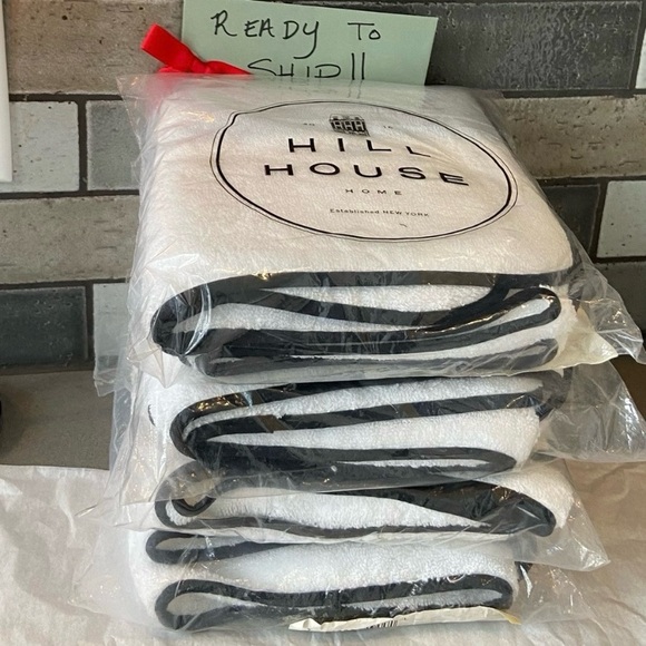 Hill House Home - Set of 8 - Marella Towels Handx4+Washclothx4 White wBlackTrim - Picture 6 of 12